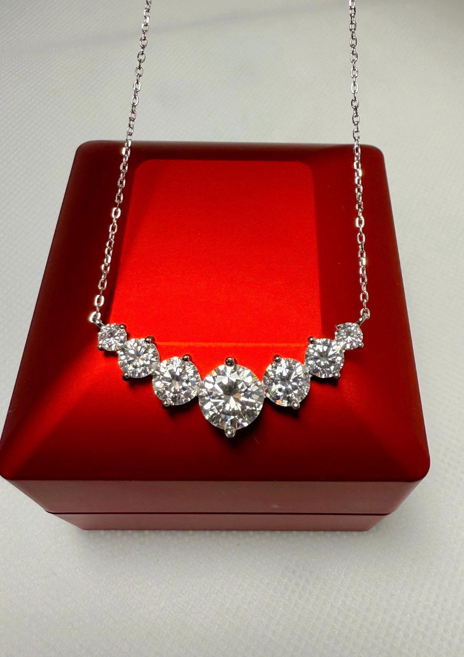 Moissanite Necklace: 5.0ct Sterling Silver White Gold, GRA Certified