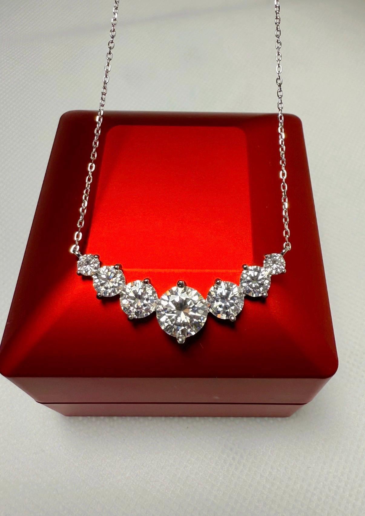 Moissanite Necklace: 5.0ct Sterling Silver White Gold, GRA Certified