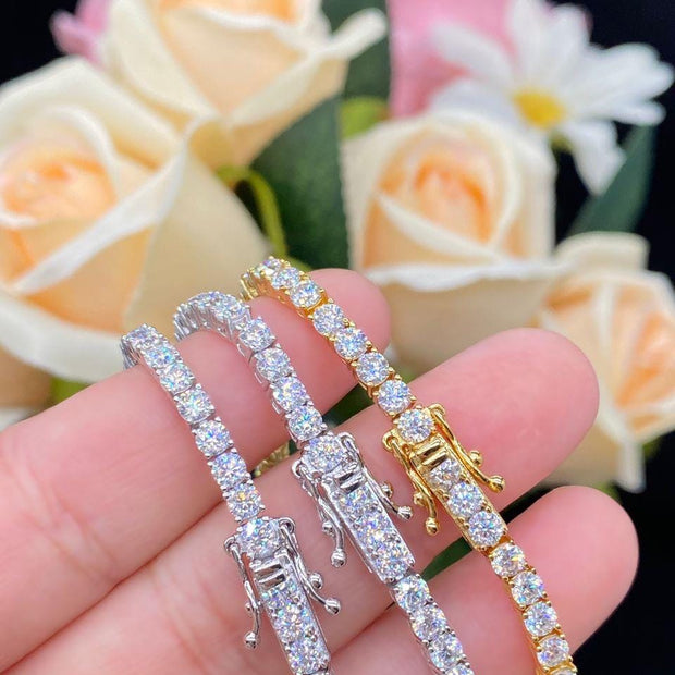 Moissanite Tennis Bracelet: Gold Plated, 5 Carats, Elegant Sparkle
