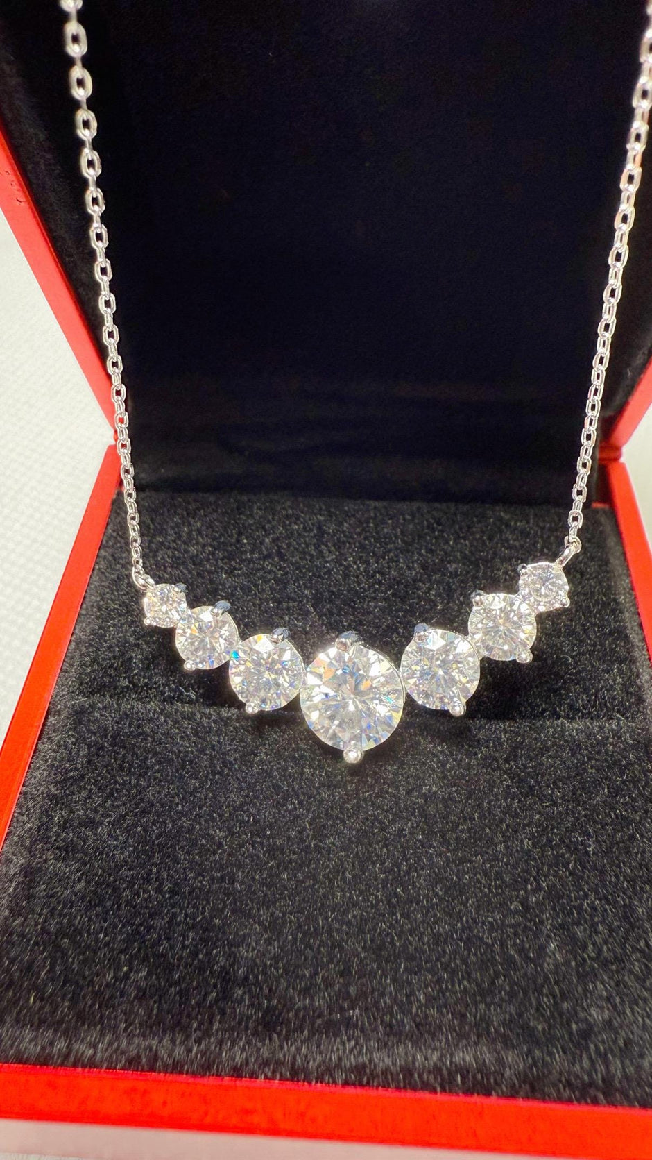 Moissanite Necklace: 5.0ct Sterling Silver White Gold, GRA Certified