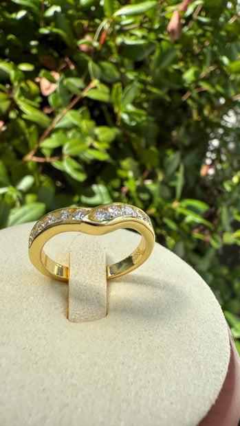 Moissanite 0.5CT V Band Ring for Women Size 7 | 925 Sterling Silver Gold Plated