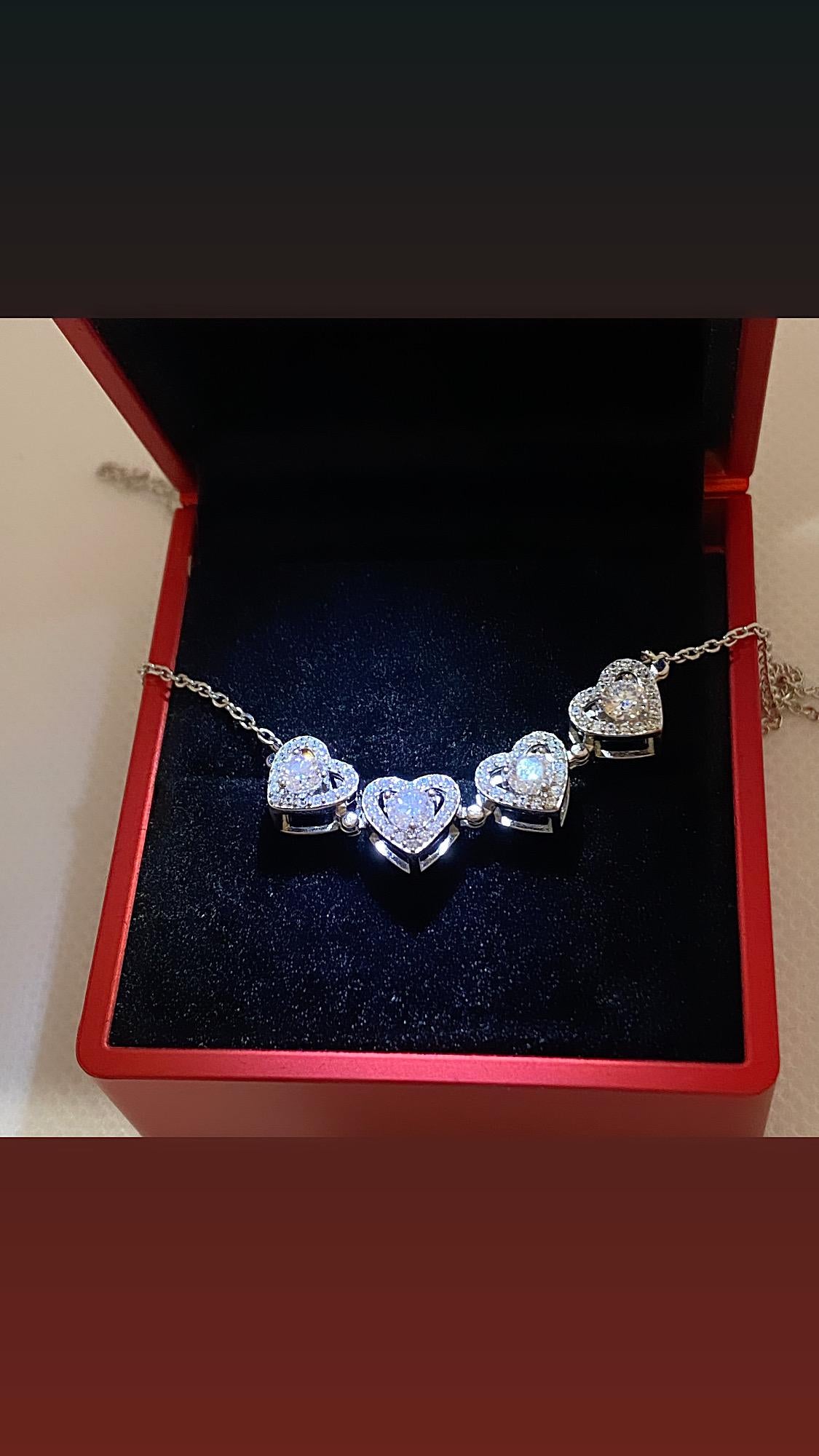 Sterling Silver Four-Leaf Clover Necklace: Moissanite Heart Pendant