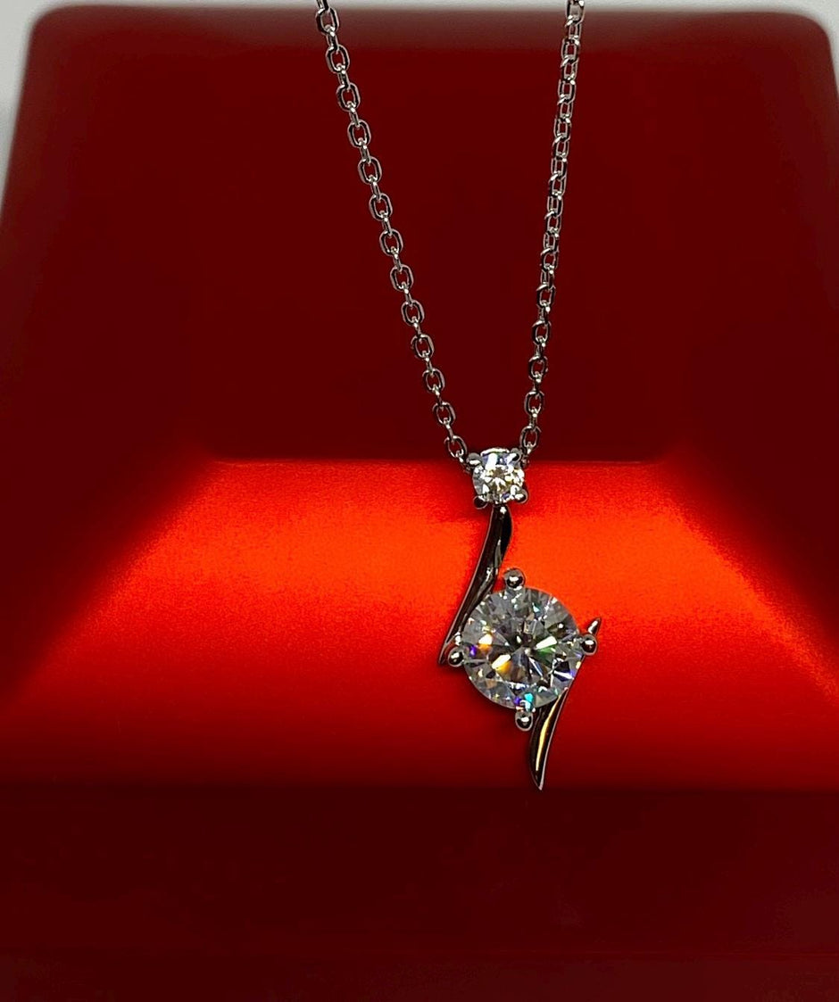 1.0 Carat Moissanite Pendant Necklace - Silver-Plated Wedding Jewelry