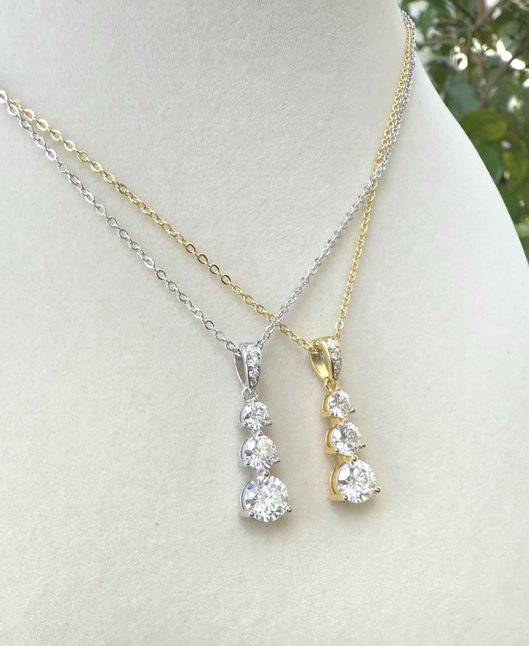 Moissanite Necklace for Women 6.5mm 1.80ct – GRA Certified, Gold-Plated 925 Sterling Silver Fine Jewelry
