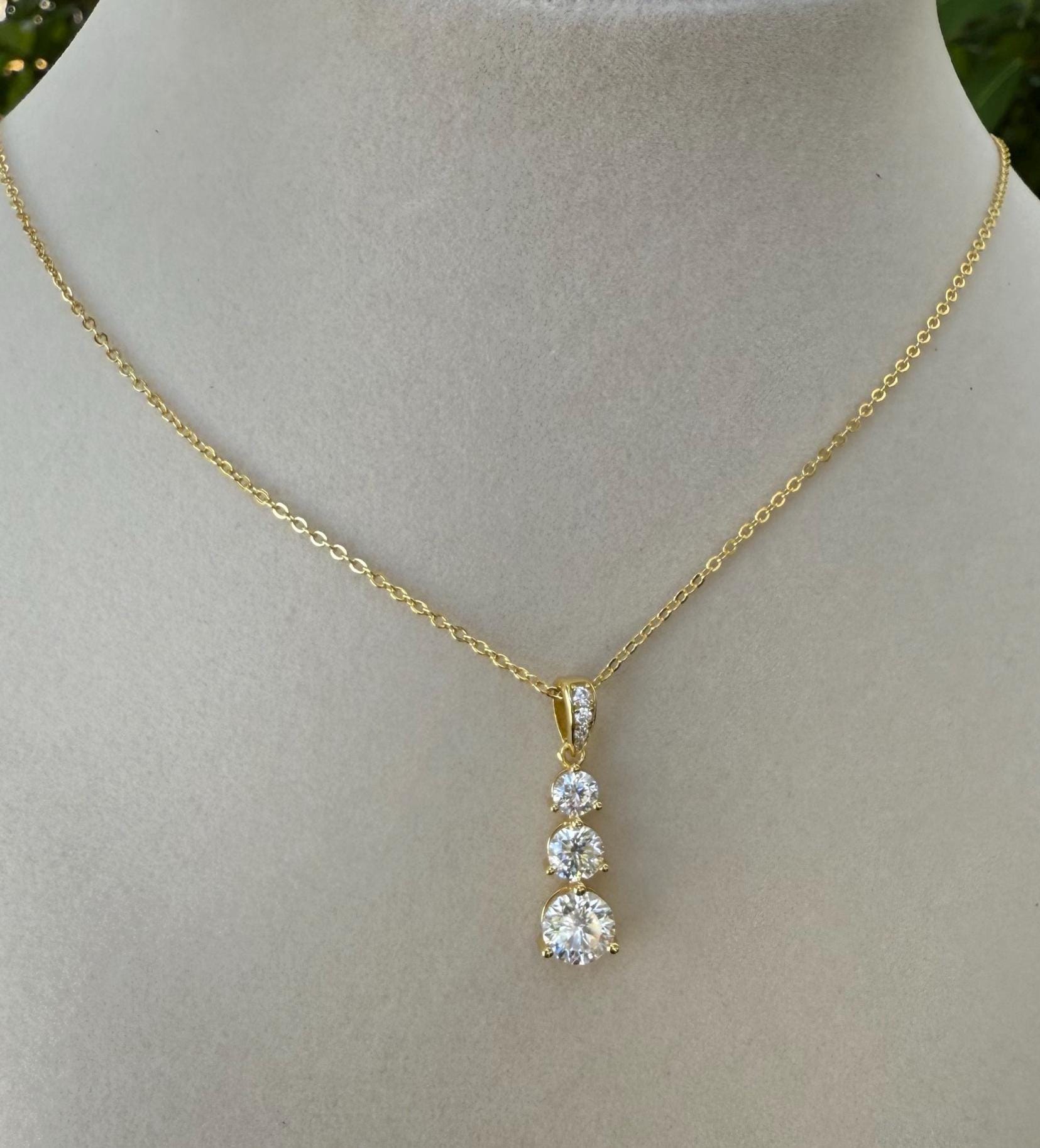 Moissanite Necklace for Women 6.5mm 1.80ct – GRA Certified, Gold-Plated 925 Sterling Silver Fine Jewelry