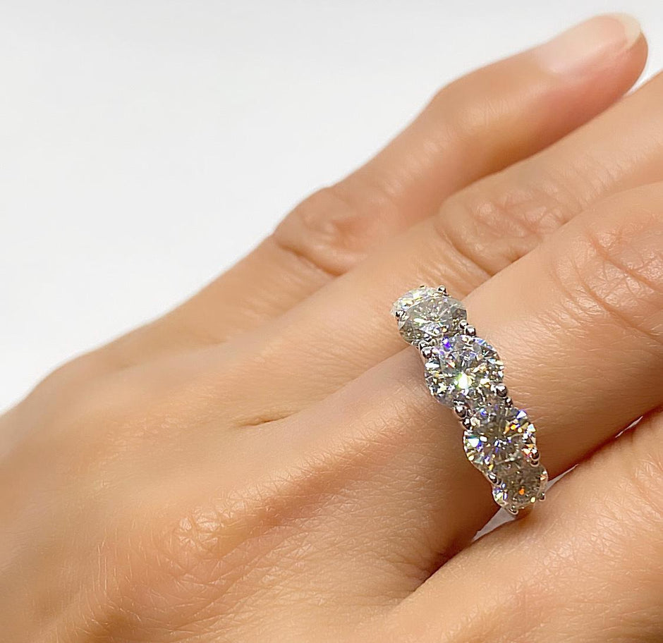 Full Moissanite Diamond Ring – Sterling Silver Row Ring, Sparkling Wedding Bands. Size 7