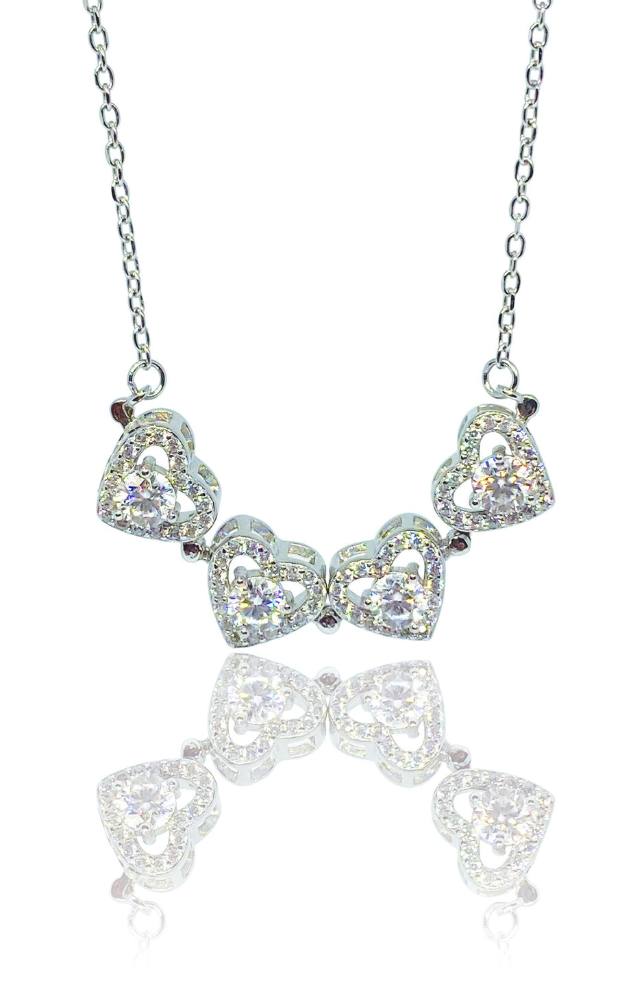 Sterling Silver Four-Leaf Clover Necklace: Moissanite Heart Pendant