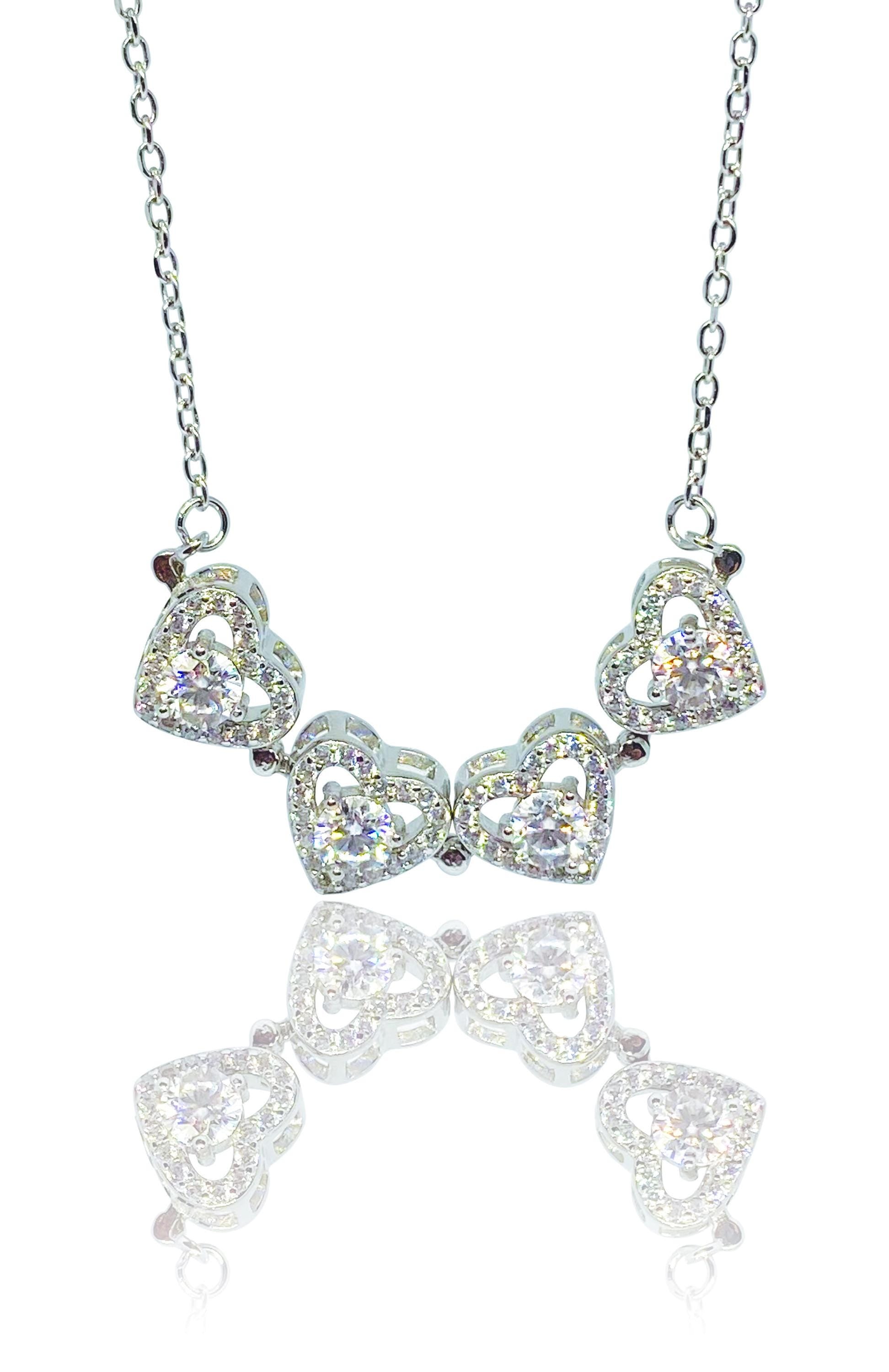 Sterling Silver Four-Leaf Clover Necklace: Moissanite Heart Pendant