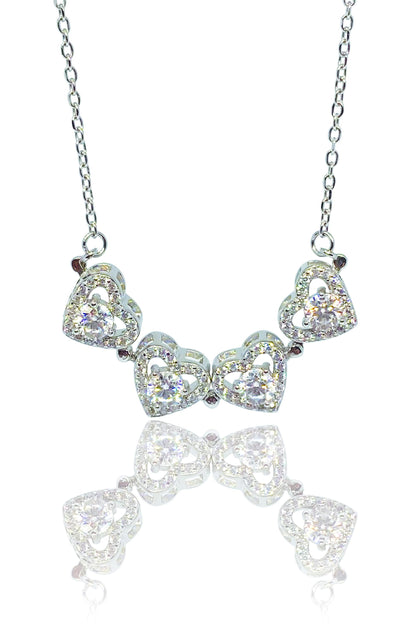 Sterling Silver Four-Leaf Clover Necklace: Moissanite Heart Pendant