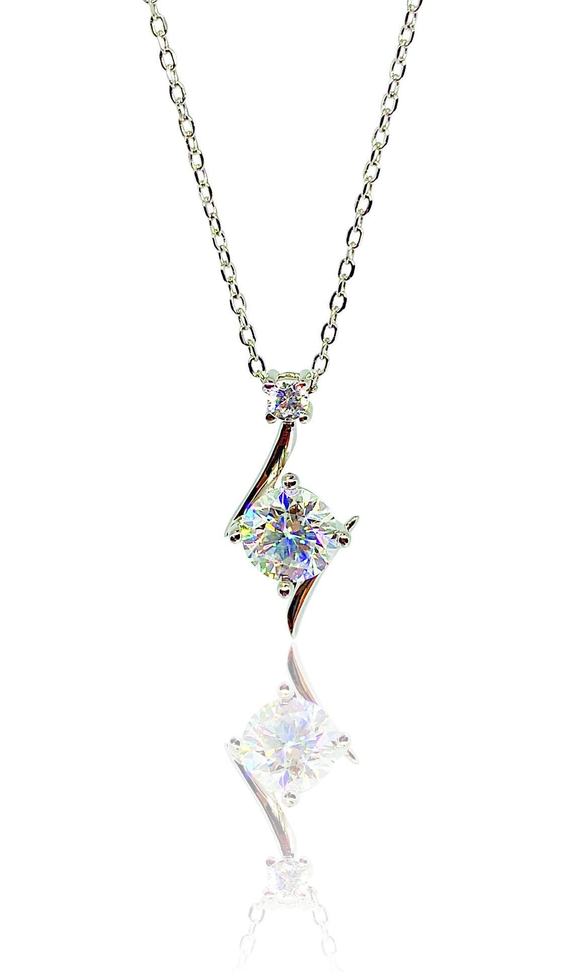 1.0 Carat Moissanite Pendant Necklace - Silver-Plated Wedding Jewelry