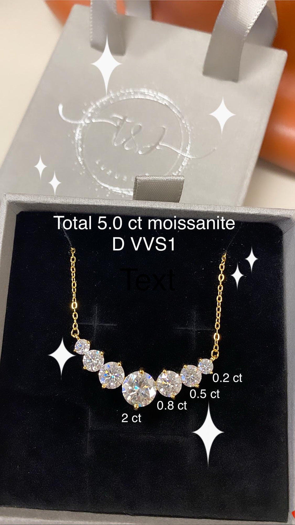 Moissanite Necklace: 5.0ct Sterling Silver White Gold, GRA Certified
