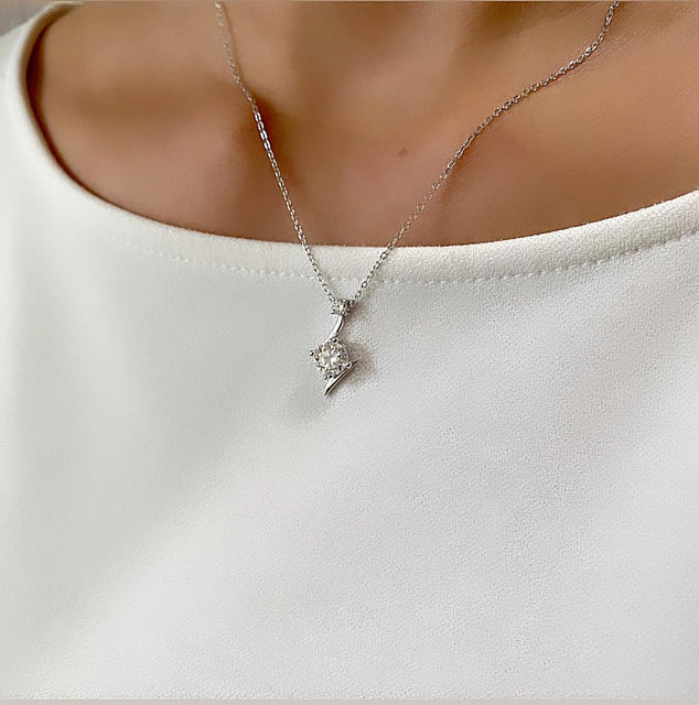 1.0 Carat Moissanite Pendant Necklace - Silver-Plated Wedding Jewelry