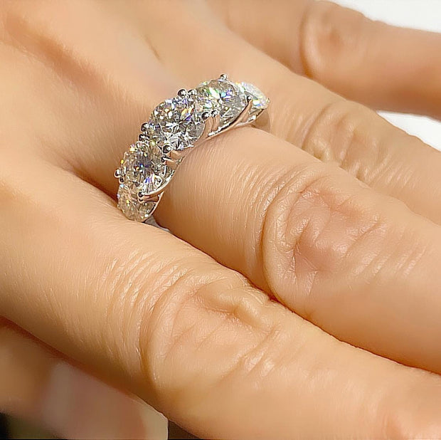 Full Moissanite Diamond Ring – Sterling Silver Row Ring, Sparkling Wedding Bands. Size 7