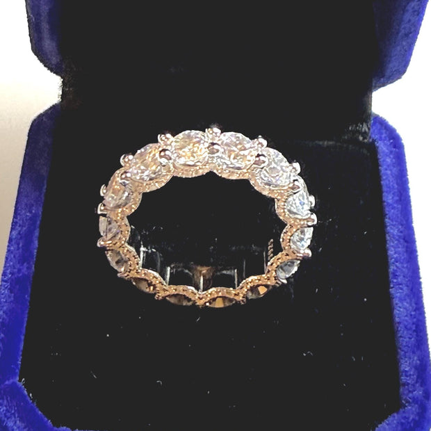 Round Moissanite Band Ring for Women – 925 Sterling Silver Ring Size 7