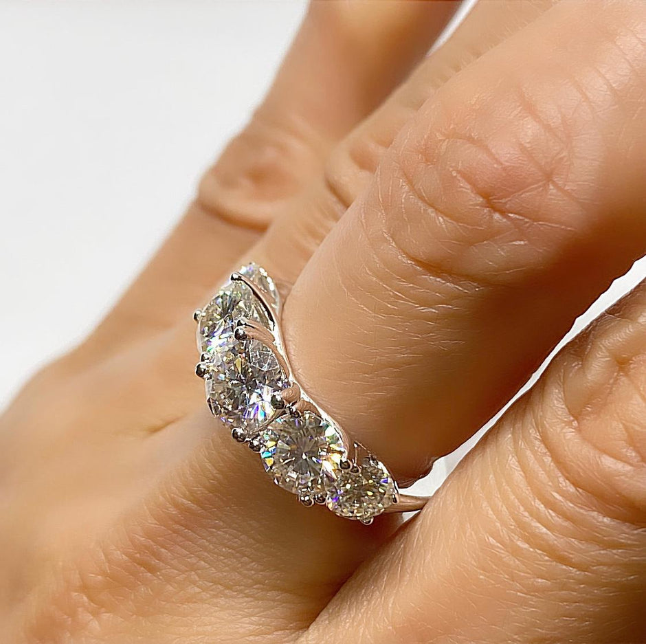 Full Moissanite Diamond Ring – Sterling Silver Row Ring, Sparkling Wedding Bands. Size 7