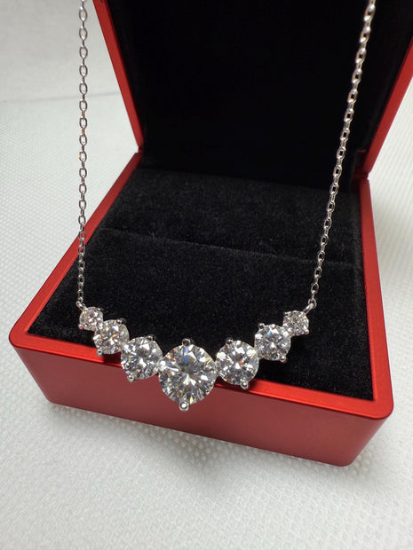 Moissanite Necklace: 5.0ct Sterling Silver White Gold, GRA Certified
