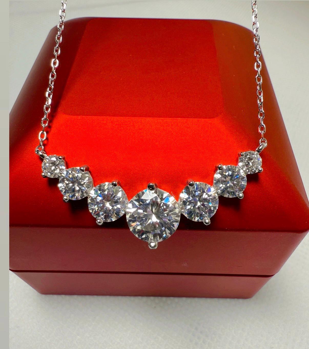 Moissanite Necklace: 5.0ct Sterling Silver White Gold, GRA Certified