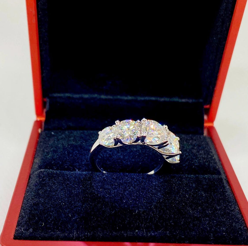 Full Moissanite Diamond Ring – Sterling Silver Row Ring, Sparkling Wedding Bands. Size 7
