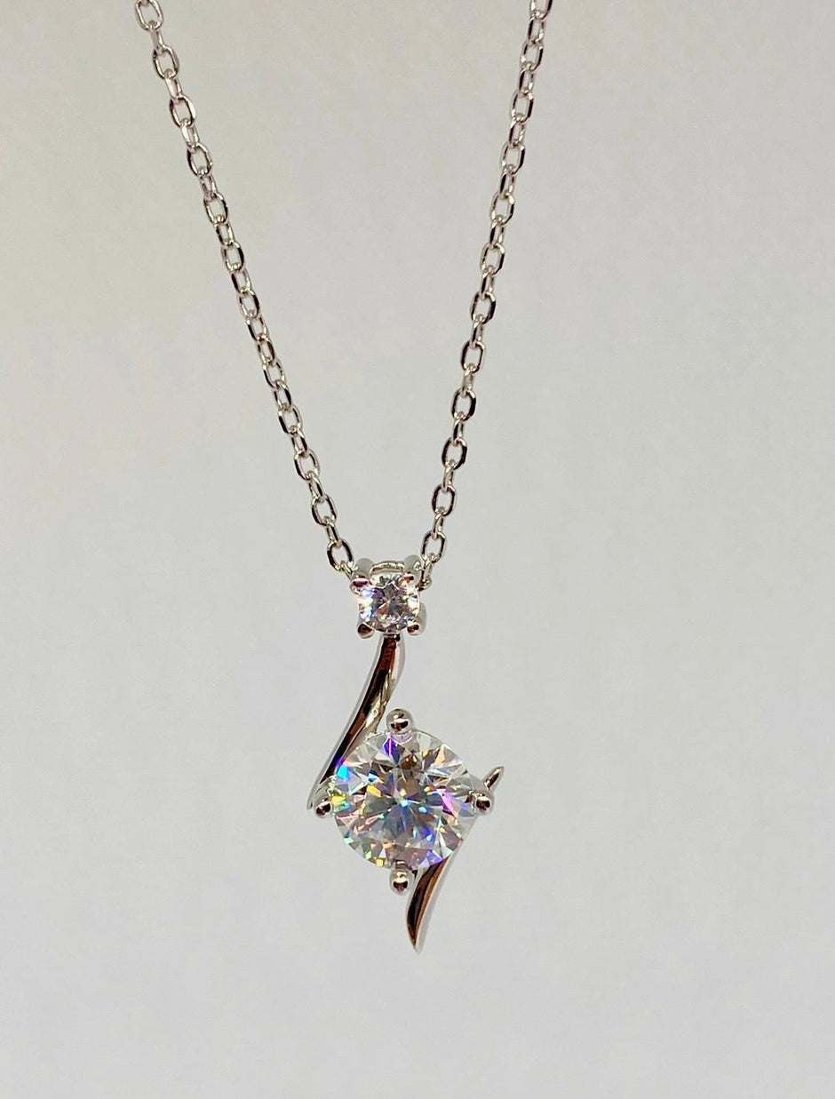 1.0 Carat Moissanite Pendant Necklace - Silver-Plated Wedding Jewelry