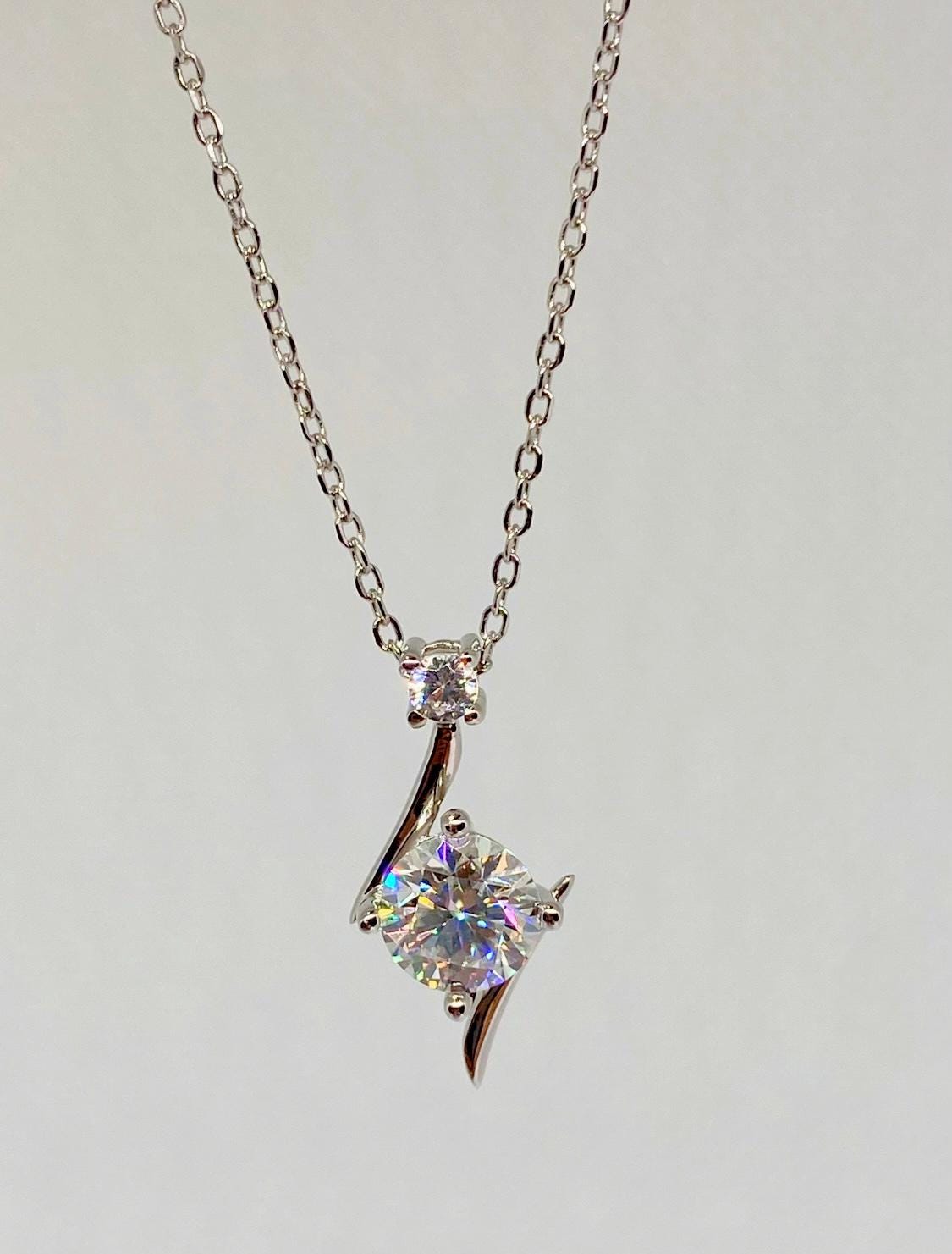 1.0 Carat Moissanite Pendant Necklace - Silver-Plated Wedding Jewelry