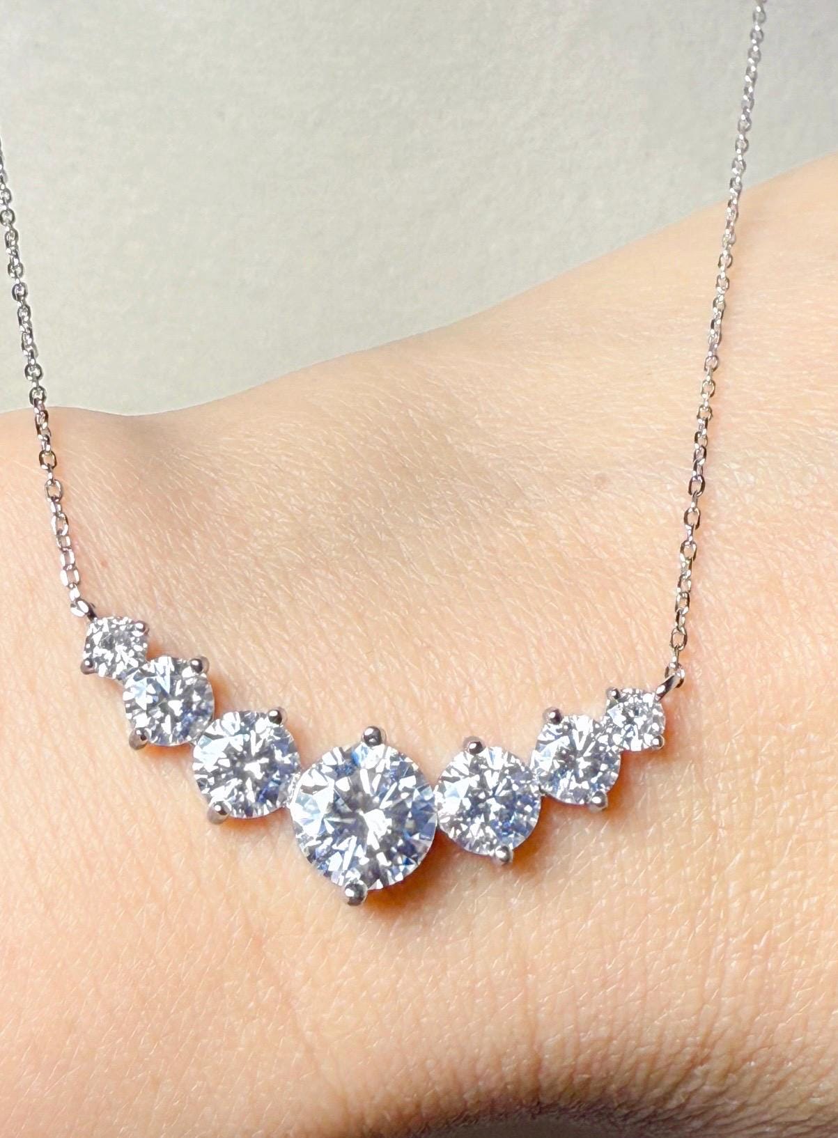 Moissanite Necklace: 5.0ct Sterling Silver White Gold, GRA Certified