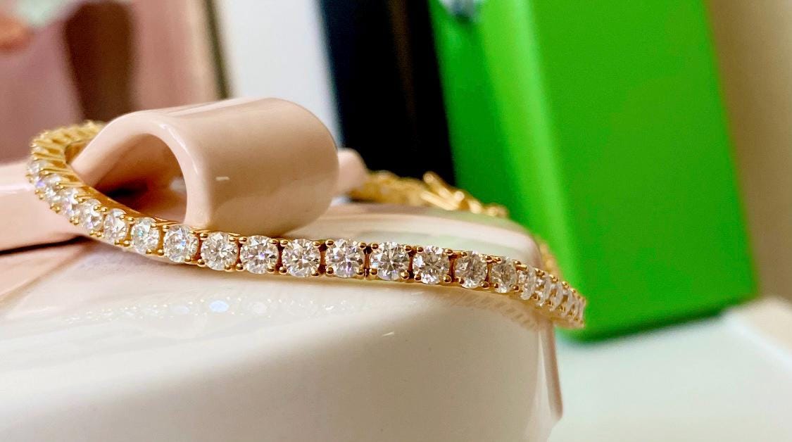 Moissanite Tennis Bracelet: Gold Plated, 5 Carats, Elegant Sparkle