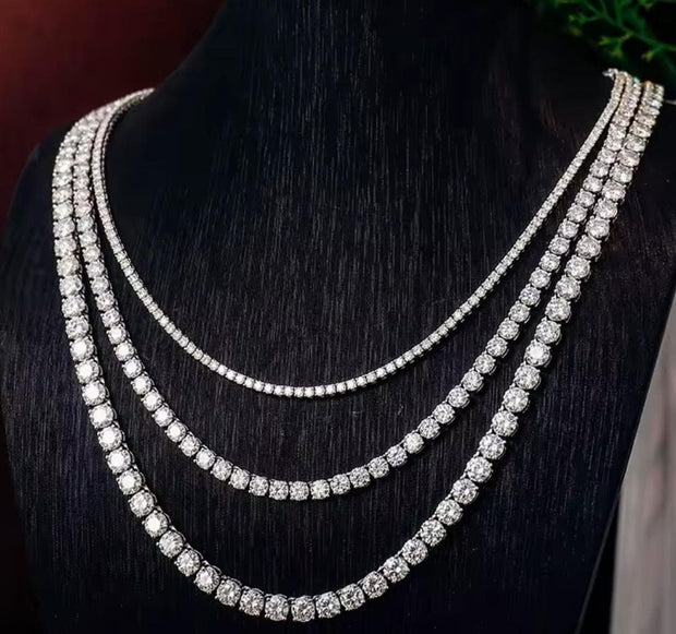 Sterling Silver 925 3mm 16in Moissanite Tennis Necklace for Ladies (Special Order)